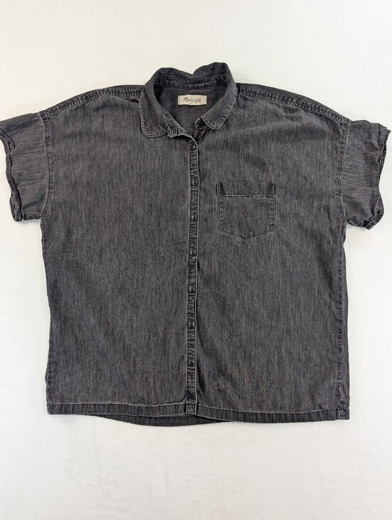 Madewell Tops - Madewell Denim Button Up Shirt Rolled Sleeve Black/Gray Wash Medium